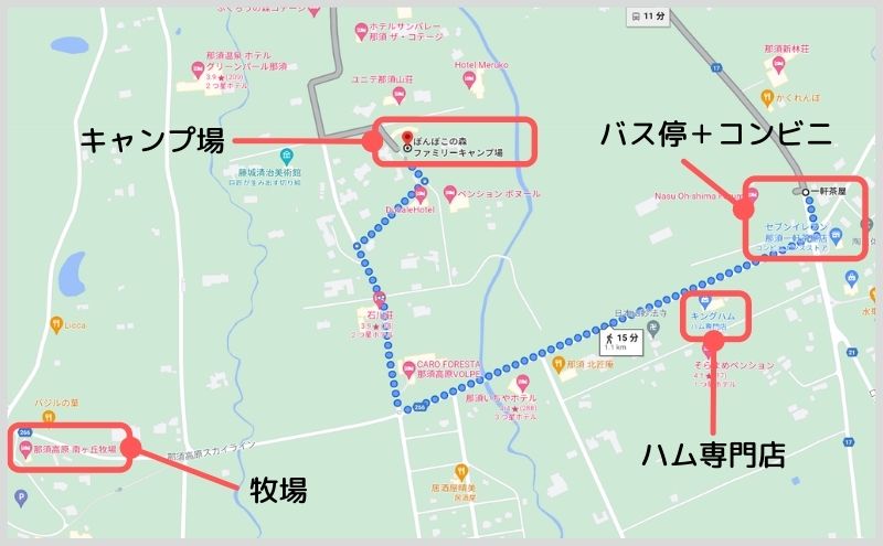 ぽんぽこの森ファミリーキャンプ場周辺地図