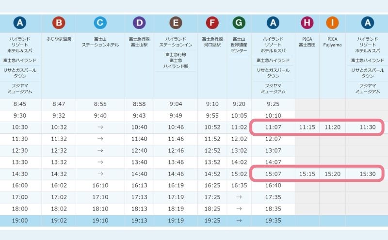 PICA富士吉田：無料巡回バス