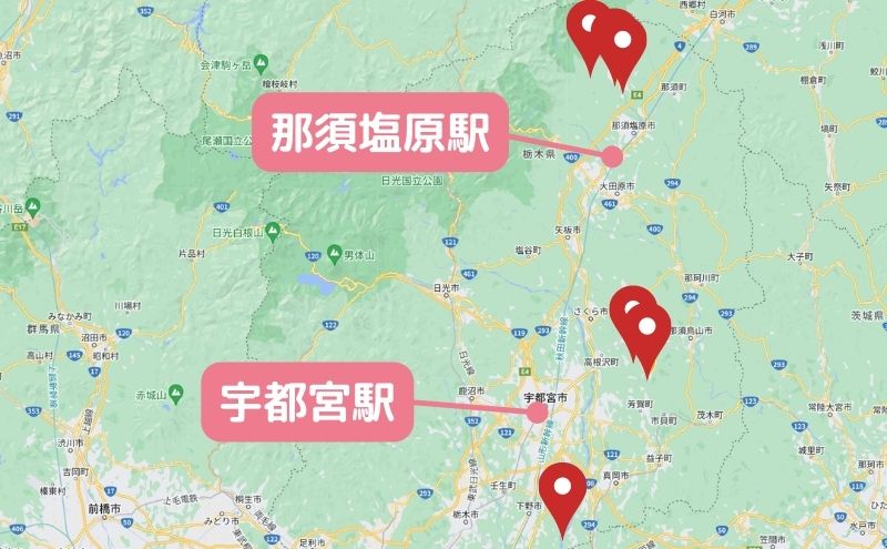 栃木県のグランピング施設マップ